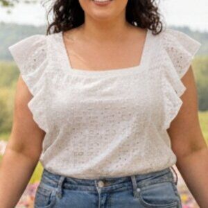 Maison Jules* White blouse w/cap sleeve ruffle* Size: 1X